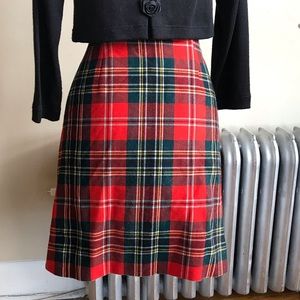 VINTAGE Red Tartan-Plaid Wool Skirt